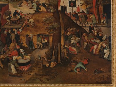St Hubert ve St Anthony Onuruna Bir Tiyatro Gösterisi ve Alayı ile Bir Köy Festivali by Pieter Brueghel the Younger