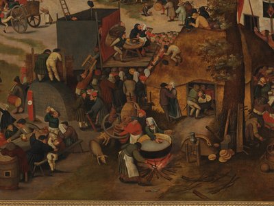 St Hubert ve St Anthony Onuruna Bir Tiyatro Gösterisi ve Alayı ile Bir Köy Festivali by Pieter Brueghel the Younger