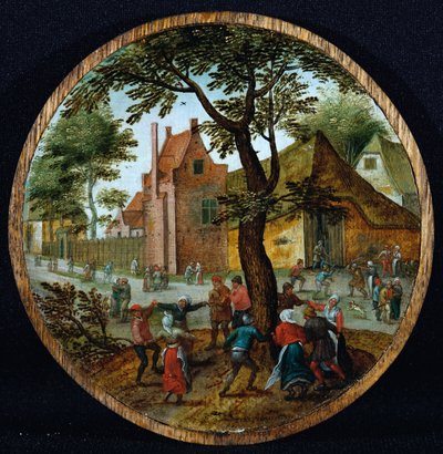 Bir köy sokağında bir ağacın etrafında dans eden köylüler, 1625 by Pieter Brueghel the Younger