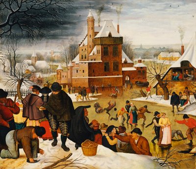 Kasabalıların Kale Hendeği Üzerinde Kayma (panelde yağ) by Pieter the Younger Brueghel