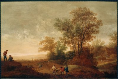 Bir av partisi ile nehir manzarası by Pieter van Asch