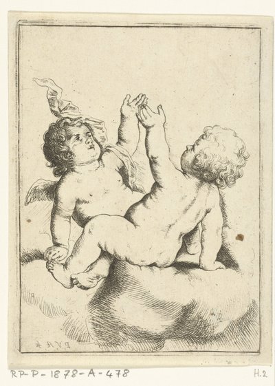 Bulutun üzerinde bir melek ve bir çocuk by Pieter van Avont