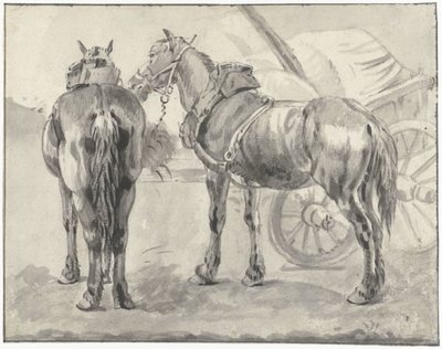 Bir araba ile iki koşum atları by Pieter van Bloemen