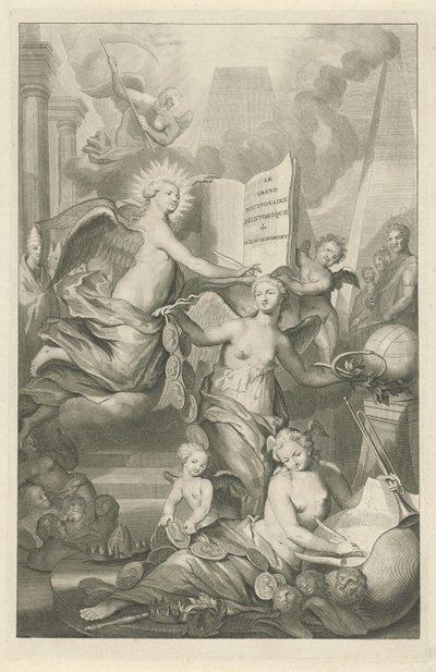 Şöhret, Sonsuzluk ve Yazma Sanatı Louis Moréri için başlık sayfası, Le grand dictionaire historique, 1731 by Pieter van Gunst