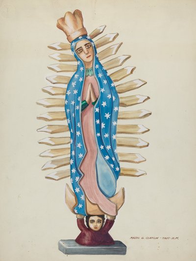 Guadalupe Wood Santo veya Bulto, c.1937 (karton üzerine suluboya) by Pieter van Hanselaere