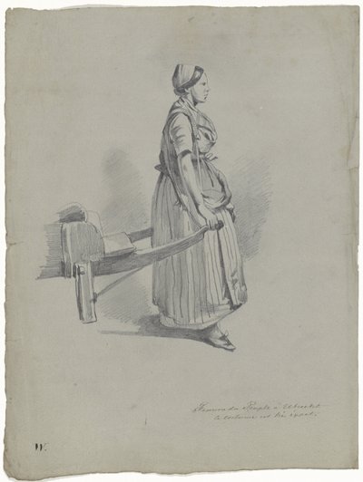Utrecht Femme du Peuple à Utrecht'te bir arabayı çeken ayakta duran kadın (nesnedeki başlık) by Pieter van Loon