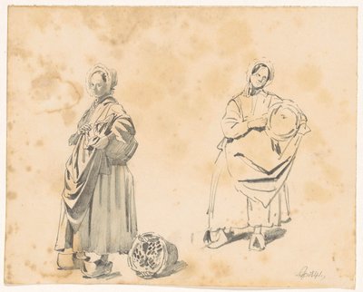 Elinde sepet olan ayakta duran bir kadının iki çalışması by Pieter van Loon