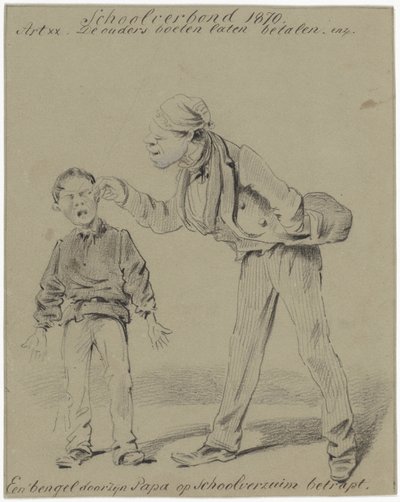 Baba ve oğul Bir serseri, babası tarafından okula gelmeden yakalandı (nesnedeki başlık) by Pieter van Loon