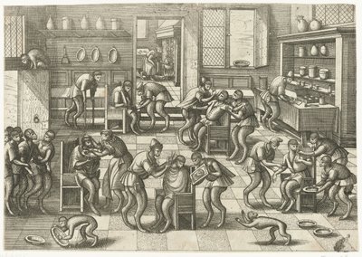 Berberler ve Cerrahlar Dükkanı Maymun oyunu (dizi adı) by Pieter van der Borcht (I)