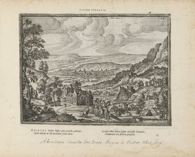 Landschap bir araya geldi Abraham en de drie engelen İlahi aktivite (nesne üzerindeki başlık) Her iki Ahit