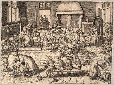 Okul odası. Bir okul odasında öğretilen ve yetiştirilen maymunlar by Pieter van der Borcht