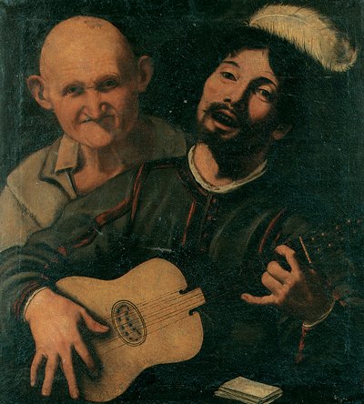 Bir gitarist ve yaşlı bir adam katılıyor (tuval üzerine yağlı boya) by Pietro (attr. to) Paolini