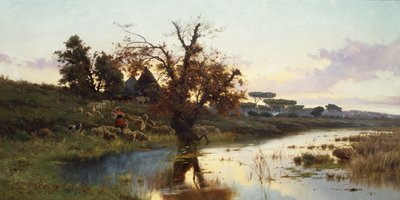 Gün batımında akın (tuval üzerine yağlı boya) by Pietro Barucci