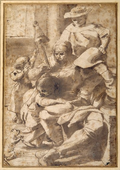 Bir iç mekanda aile grubu (kağıt üzerinde yıkama ile kalem ve mürekkep) by Pietro Faccini