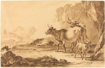 Sığır, Keçi ve Dinlenen Bir Çoban ile Manzara by Pietro Giacomo Palmieri
