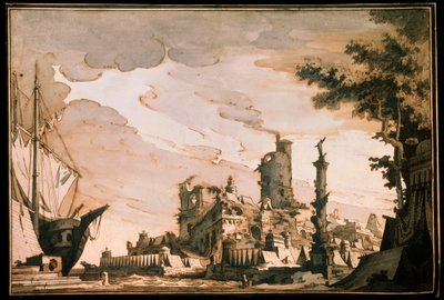 Deniz Limanı, Bir tiyatro oyunu için sahne tasarımı, 1818. by Pietro Gonzaga