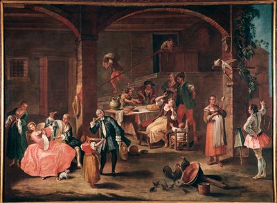 La merenda in Campagna (Kırsal kesimde atıştırmalık) Tablo Pietro Longhi (1702-1785) yaklaşık 1750 Dim 96x131 cm Venedik, Ca 