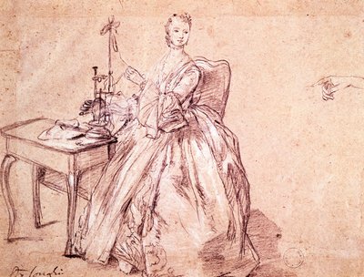 Bayan eğirme ipliği, Pietro Longhi (1701-1785), çizim by Pietro Longhi