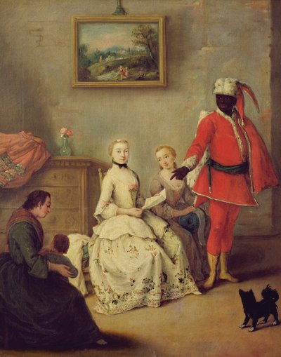 Moor's Letter, c.1750 (tuval üzerine yağlı boya) (restorasyon sonrası) by Pietro Longhi