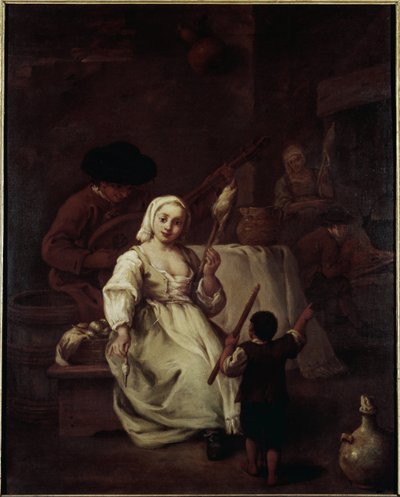 Spinner - Resim Pietro Longhi (1702-1785), tuval üzerine yağlıboya, 69x49 cm, yaklaşık 1750. Venedik, Querini Stampalia Vakfı by Pietro Longhi