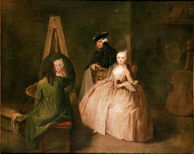 Ressamın atölyesi Ressam şövalesinin önündeki genç bir kadını resmediyor. Pietro Longhi (1702-1785) 1740-1745 Güneş