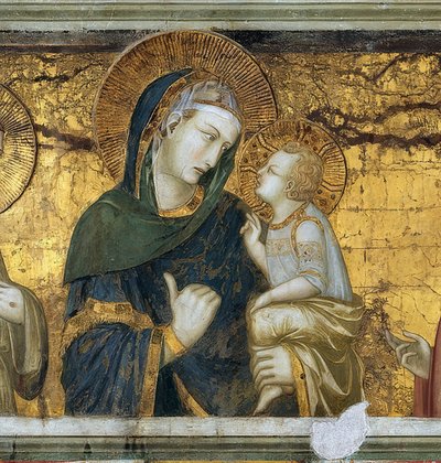 Assisili Francis ile Evangelist John arasındaki Bakire ve Çocuk. Detay. 1315-1319 by Pietro Lorenzetti