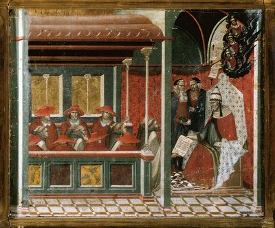 Karmelit kuralını onaylayan Papa Honorius III, detay (ahşap üzerinde tempera ve altın) by Pietro Lorenzetti