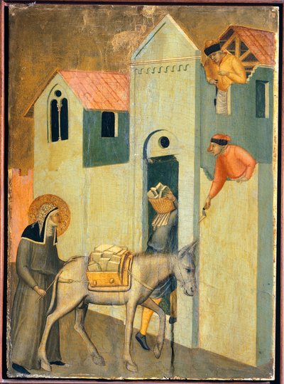 Kutsanmış kişi manastırı inşa etmek için malzemeler, Pietro Lorenzetti (yaklaşık 1280-1348) tarafından Blessed Humility