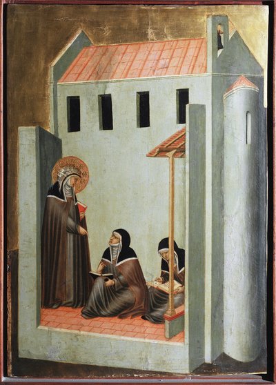 Aziz vaazlarını dikte eder (Aziz Alçakgönüllülük yaşamının poliptiği) - 14. yüzyılda ahşap Detrempe by Pietro Lorenzetti