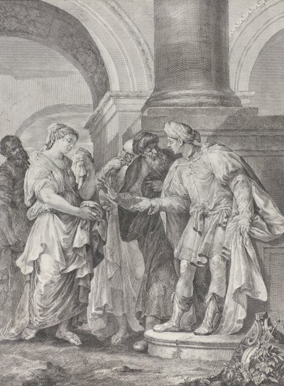 Daniel yaşlılarla tartışırken Susanna solda duruyor, 1732-50. by Pietro Monaco