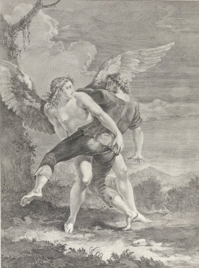 Yakup melekle güreşiyor, 1730-39. by Pietro Monaco