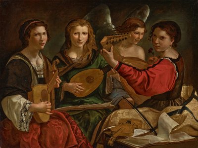 Lavta çalanlar ve bir melek (tuval üzerine yağlıboya) by Pietro Paolini