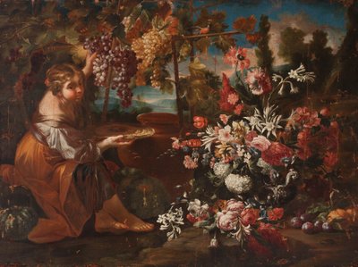 Çiçekler ve Meyveler Arasında Bir Kız by Pietro Paolo Bonzi