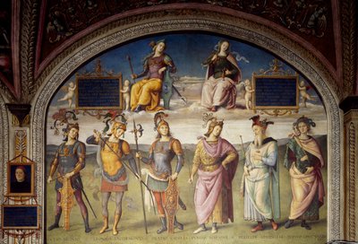 Altı Antik Kahraman ile Cesaret ve Denge Alegorileri by Pietro Perugino