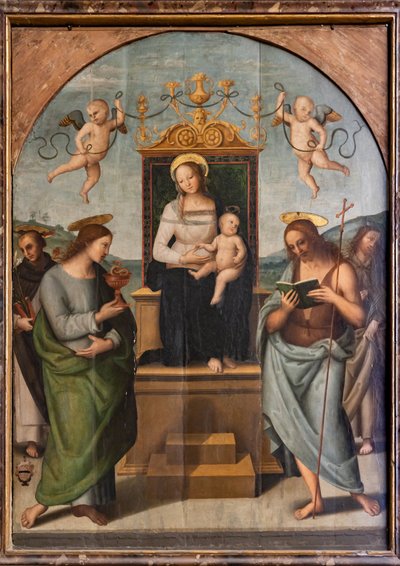 Aziz Gervase, Protasio, Paul ve Peter arasında Enthroned Virgin by Pietro Perugino