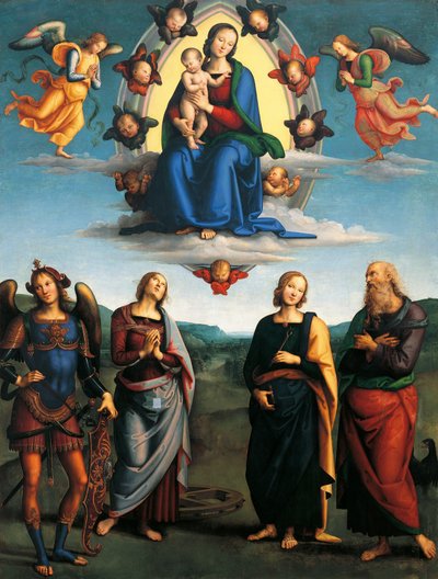 Madonna in Glory, yaklaşık 1500-1501, Pietro Perugino (yaklaşık 1450-1523), ahşap üzerine yağlı boya, 330x265 cm. by Pietro Perugino