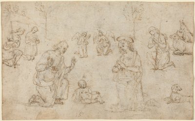 Çobanların Tapınması, 1517 civarı (kalem ve mürekkeple çizim) by Pietro Perugino