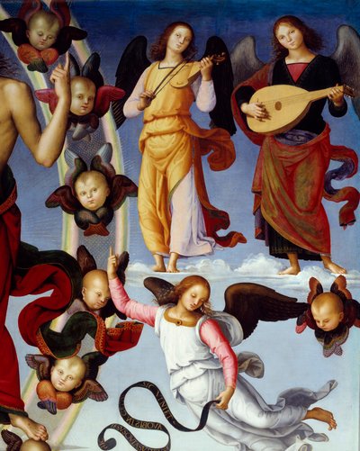 Müzikal melekleri temsil eden Mesih Detayının yükselişi. Resim Pietro Vannucci dit Il Perugino (Perugin) (1450-1523) 1496 Lyon, Güzel Sanatlar Müzesi by Pietro Perugino