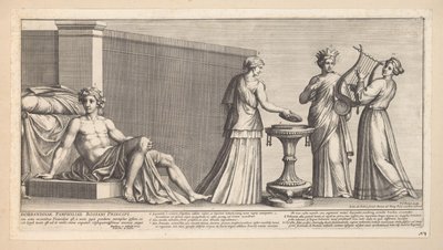 Aldobrandinian düğünü (sağ kısım) Nova nupta in geniali thalamo (nesnedeki başlık) by Pietro Sante Bartoli