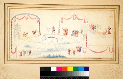 Afrodit, çevresinde çok sayıda macunla yüzüyor (siyah tebeşir, bazıları tükenmez kalem ve kahverengi mürekkeple. sulu boya ile renklendirilmiş) by Pietro Santi Bartoli