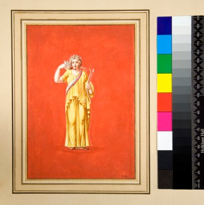 Sağ elinde sarı, ok ve yaylı kadın figürü (siyah tebeşir, bazıları kalem ve kahverengi mürekkeple. suluboya ile renklendirilmiş) by Pietro Santi Bartoli