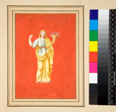 Kırmızı zemin üzerine kadın figürü (siyah tebeşir, bazıları kalem ve kahverengi mürekkeple. sulu boya ile renklendirilmiş) by Pietro Santi Bartoli