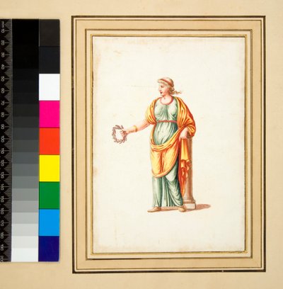Kadın figürü izleyicinin soluna dönmüştür (siyah tebeşir, bazıları tükenmez kalem ve kahverengi mürekkeple, sulu boya ile boyanmıştır) by Pietro Santi Bartoli