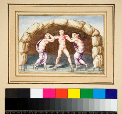 Hylas ve periler (siyah tebeşir, bazıları tükenmez kalem ve kahverengi mürekkeple. sulu boya ile renklendirilmiş) by Pietro Santi Bartoli