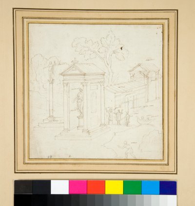Mimari ile manzara resmi (kalem ve mürekkep) by Pietro Santi Bartoli
