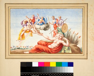 Bir mezardan Lunette (siyah tebeşir, bazıları tükenmez kalem ve kahverengi mürekkeple. sulu boya ile renklendirilmiş) by Pietro Santi Bartoli