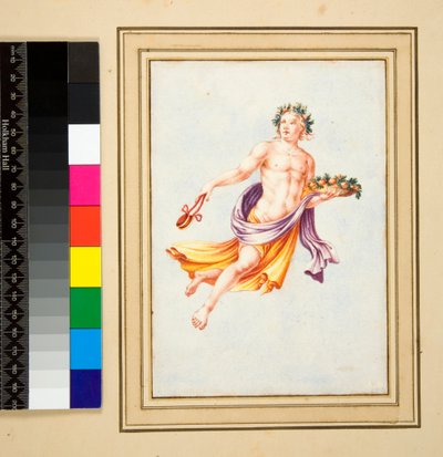 Yaprak çelenkli erkek figürü (siyah tebeşir, bazıları kalem ve kahverengi mürekkeple. sulu boya ile renklendirilmiş) by Pietro Santi Bartoli
