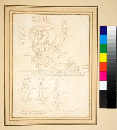 Tavan freskinin bir parçasının taslağı (kalem) by Pietro Santi Bartoli