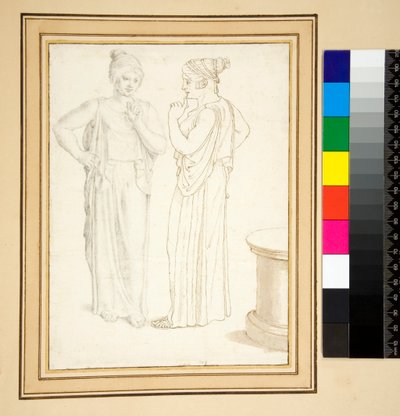 Bronz bir heykelciğin iki görünümü (kalem ve kurşun kalem) by Pietro Santi Bartoli