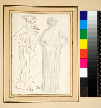 Bronz bir heykelciğin iki görünümü (kalem ve kurşun kalem) by Pietro Santi Bartoli